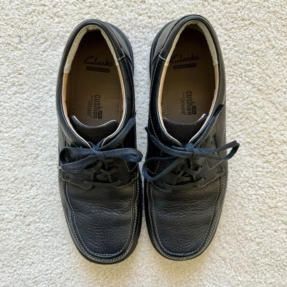 Clark's Mens Size US 10 M Black Leather Lace Shoe Rubber Sole  Model 26086214